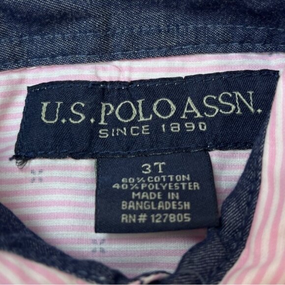 U.S. Polo Assn Boys Pink Striped Button-Up Shirt Short Sleeve Size 3T - Picture 4 of 5